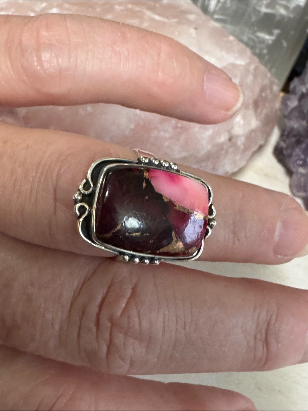 Rose Dahlia Turquoise Kingman Stone Sterling Silver Statement Ring - Size 6